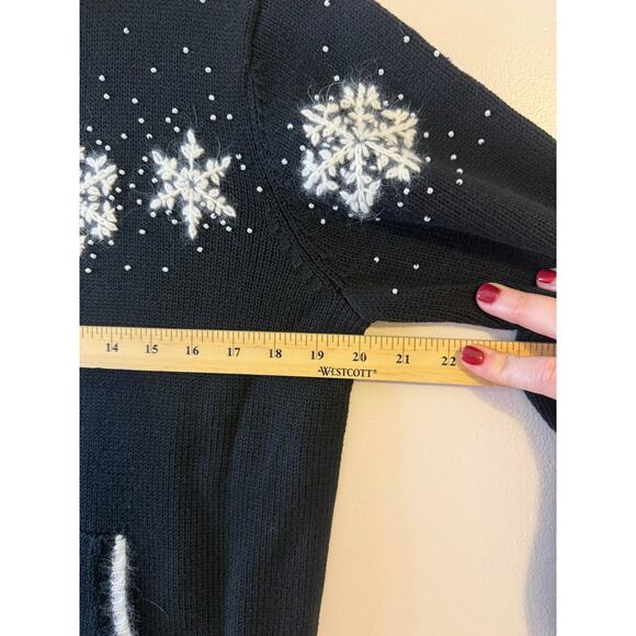 Quacker Factory Festive Snowflake Full Zip Sweater Black White Winter Sweater S - Picture 7 of 8